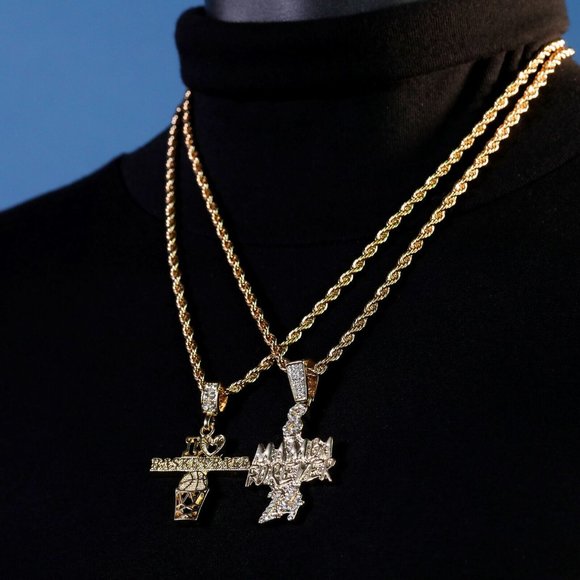 Custom Mamba Mentality 14k Men Basketball Pendant Set